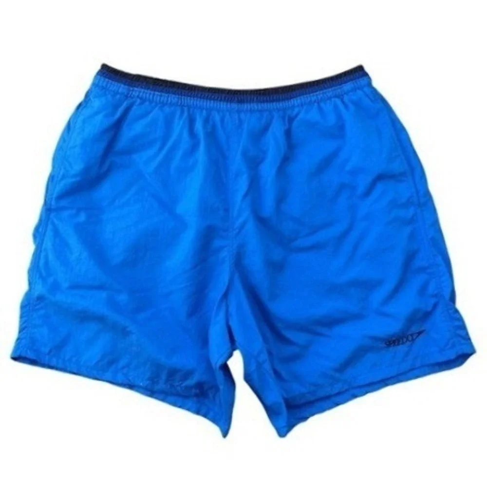 Vintage 90s Speedo‎ Mens Blue Nylon Swim Trunks Mesh Lined Shorts Size Medium